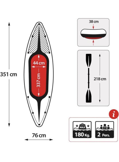 Kayak Gonfiabile per Due: Materiale Durevole, Pompa Efficiente, Doppia Camera d'Aria