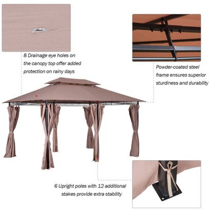 Gazebo da Giardino Ventilato in Acciaio a 2 Livelli 10'x13' per Feste BBQ