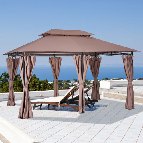Gazebo da Giardino Ventilato in Acciaio a 2 Livelli 10'x13' per Feste BBQ