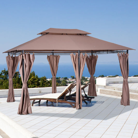 Gazebo da Giardino Ventilato in Acciaio a 2 Livelli 10'x13' per Feste BBQ
