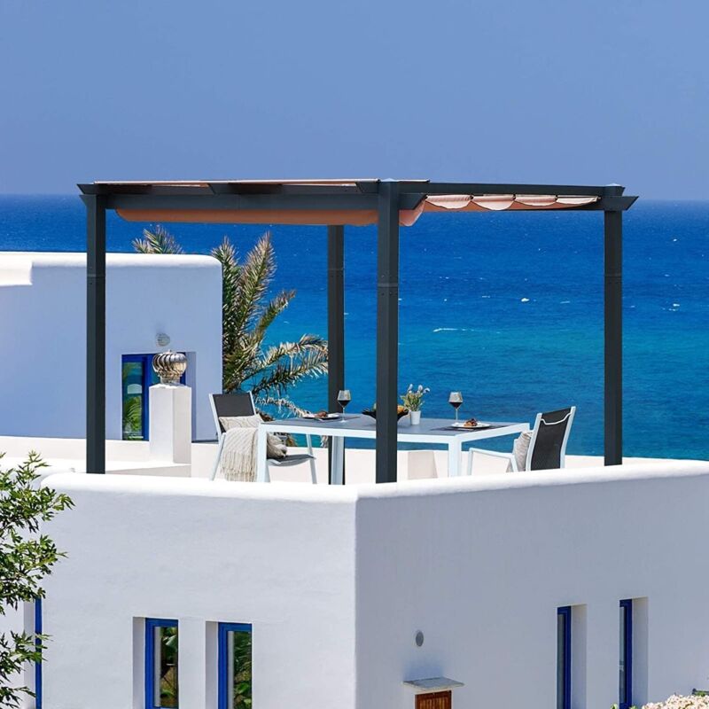 Pergola Estensibile da Esterno 10' x 10' con Telo Impermeabile in Alluminio