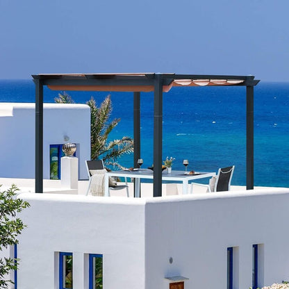 Pergola Estensibile da Esterno 10' x 10' con Telo Impermeabile in Alluminio