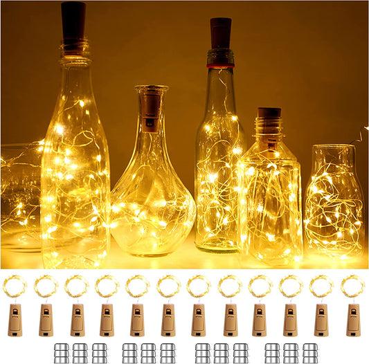 Set di 10 Luci LED a Stringa per Bottiglie di Vino con Tappo